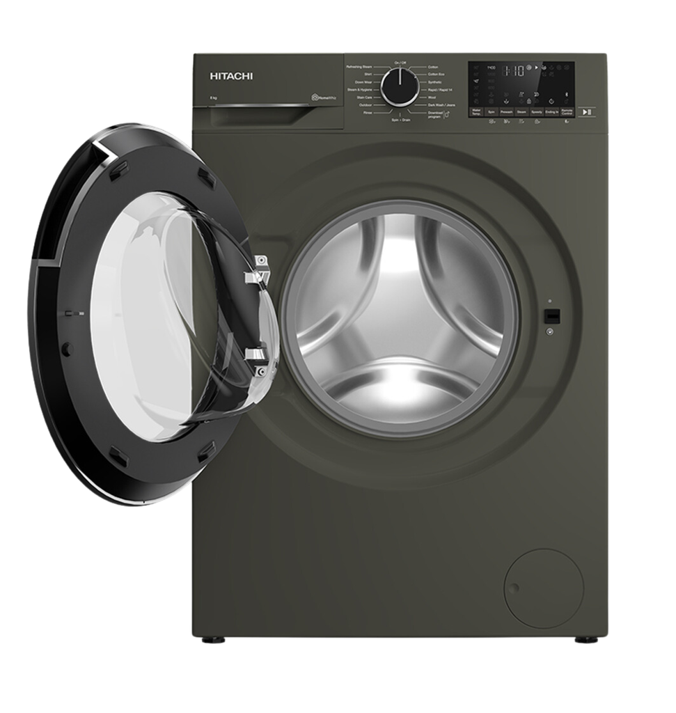 غساله هيتاشي 8ك 1400 لفه تركي بخار انفرتر رمادي BD-80YFVEM