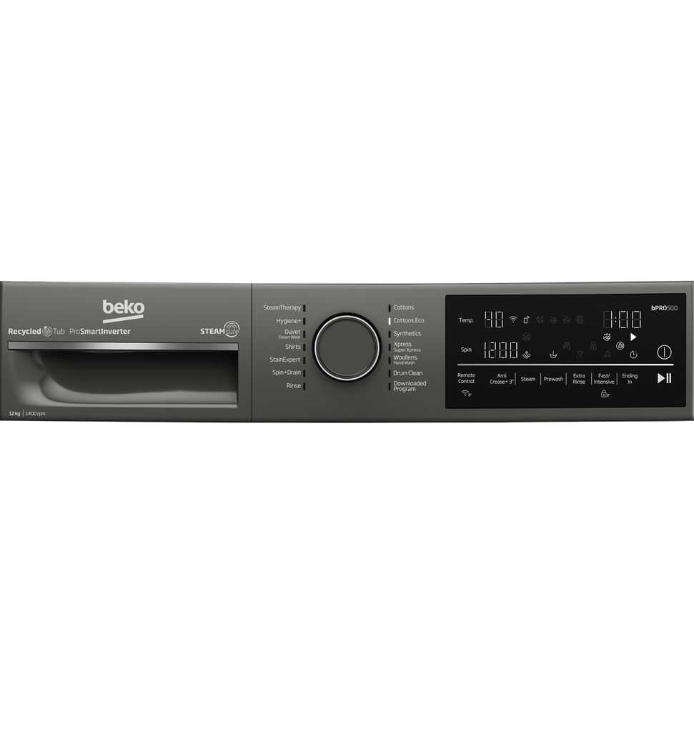 غساله بيكو 12ك 1400 لفه رمادي ديجيتال بالبخار انفرتر واي فاي B3WFU51240MCI