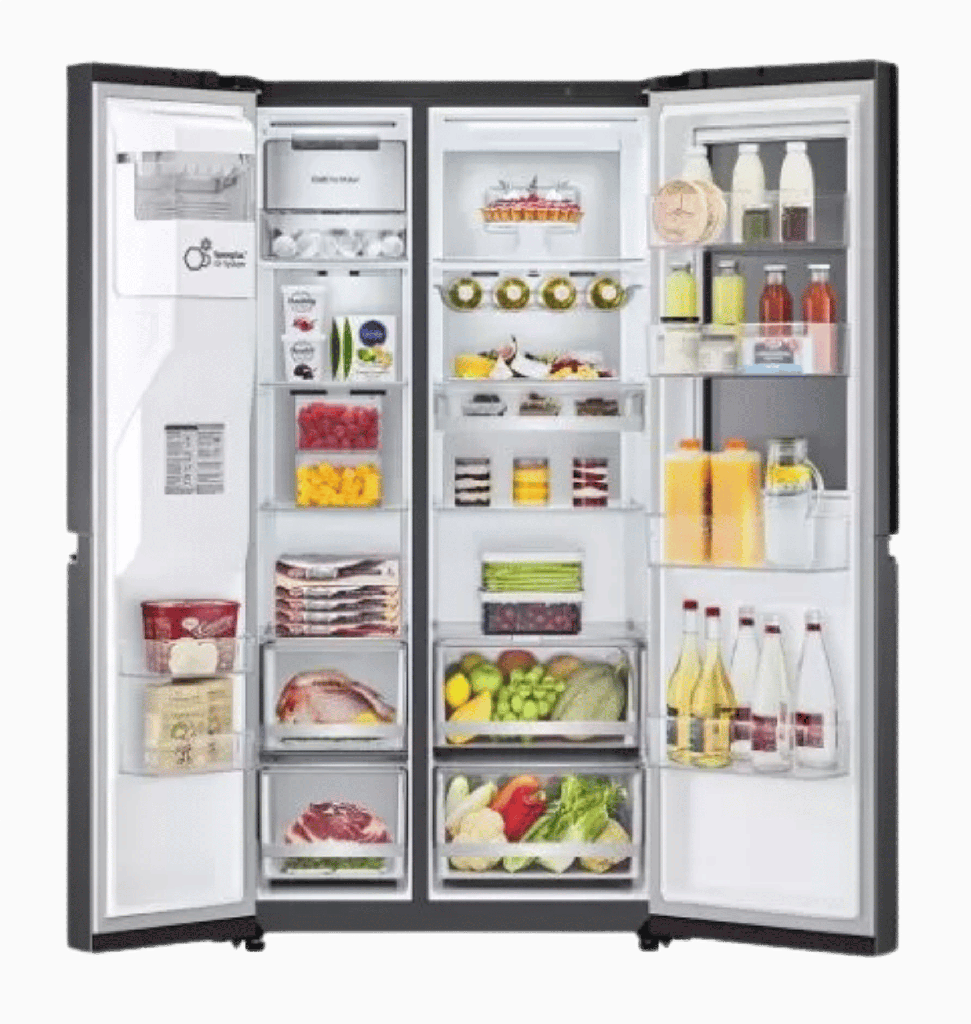 ثلاجه ال جي 635 لتر انفرتر ديجيتال اسود حنفيه GC-X257CQHW