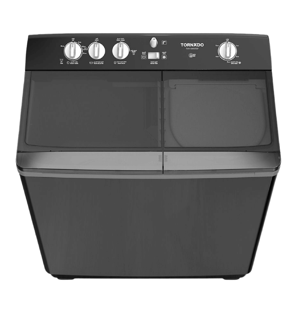 غساله تورنيدو هاف 10ك حوضين جسم معدني اسود TVH-HM10TS(BK)