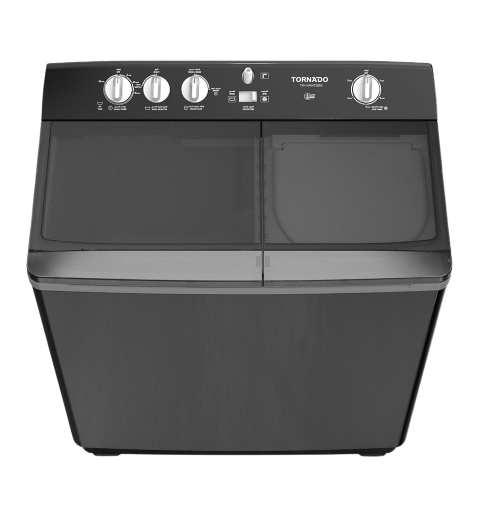 غساله تورنيدو هاف 12ك حوضين جسم معدني بالطلمبه اسود TVH-HM12TSP(BK)