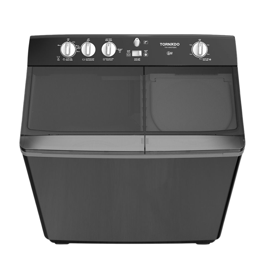 غساله تورنيدو هاف 10ك حوضين جسم معدني بالطلمبه اسود TVH-HM10TSP(BK)