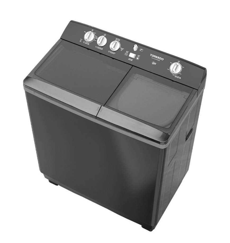 غساله تورنيدو هاف 10ك حوضين جسم معدني بالطلمبه اسود TVH-HM10TSP(BK)