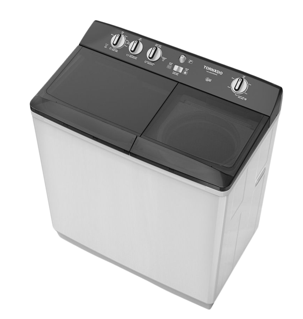 غساله تورنيدو هاف 10ك حوضين جسم معدني بالطلمبه ابيض TVH-HM10TSP(WK)