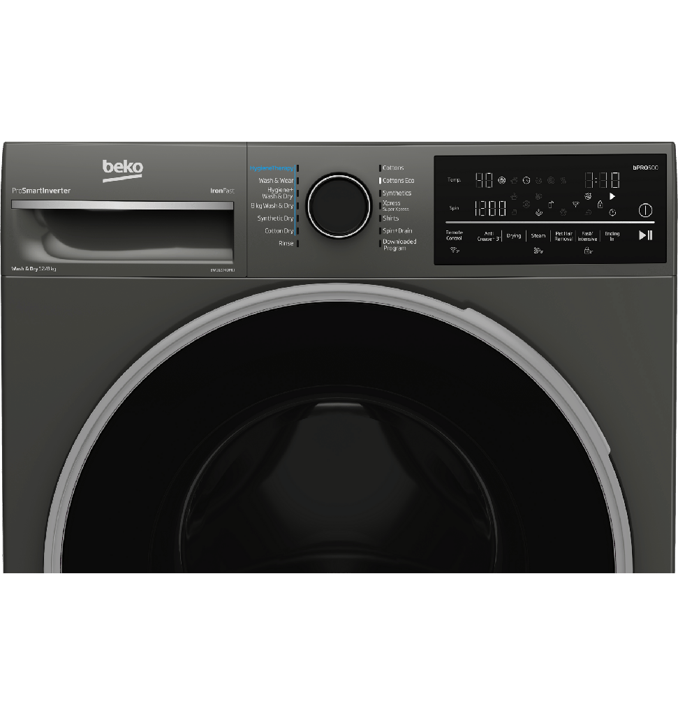 غساله بيكو 12ك 1400 لفه 7ك مجفف رمادي ديجيتال بالبخار انفرتر واي فاي BWD12840MCI