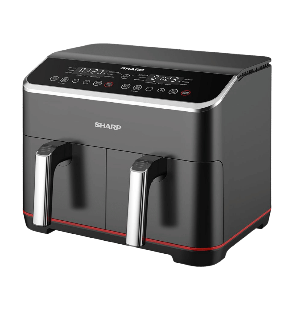 قلايه هوائيه شارب 8لتر 1800وات ديجيتال دابل 2 درج بضمان العربي .KF-DF80RT-EK2