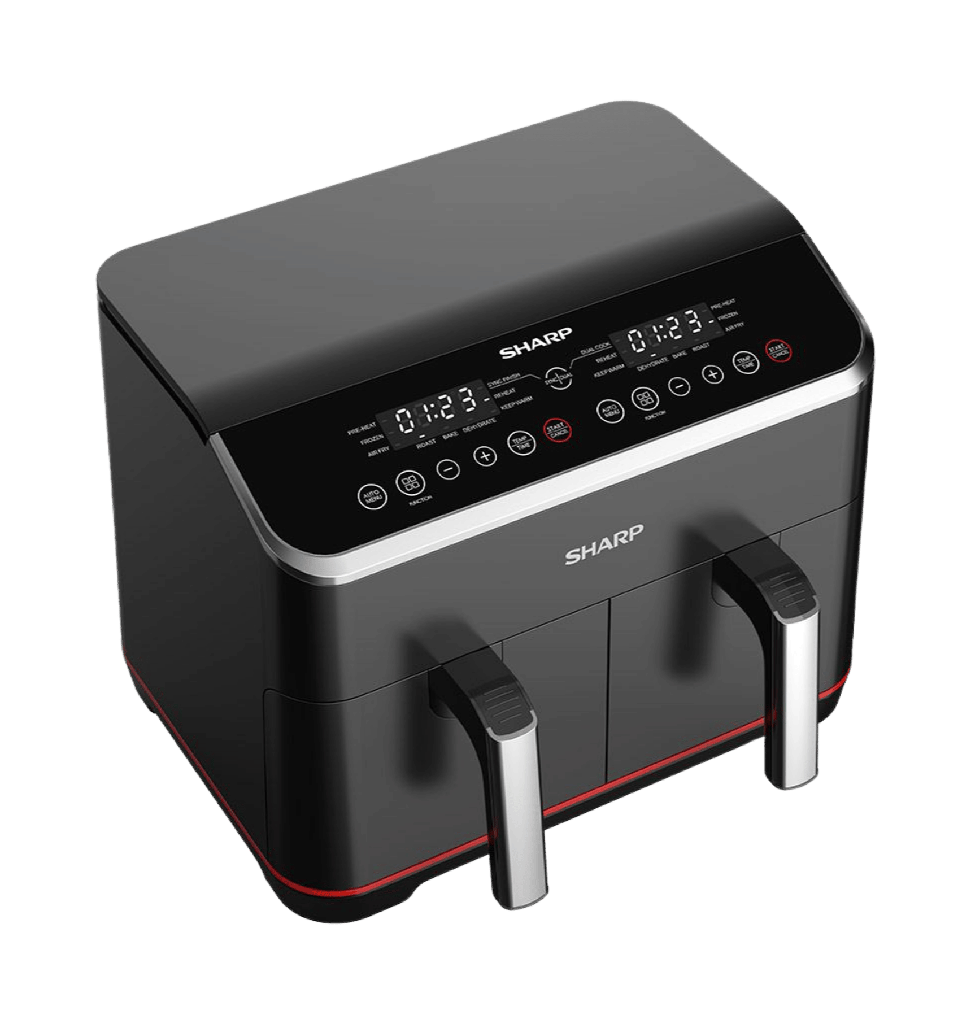 قلايه هوائيه شارب 8لتر 1800وات ديجيتال دابل 2 درج بضمان العربي .KF-DF80RT-EK2