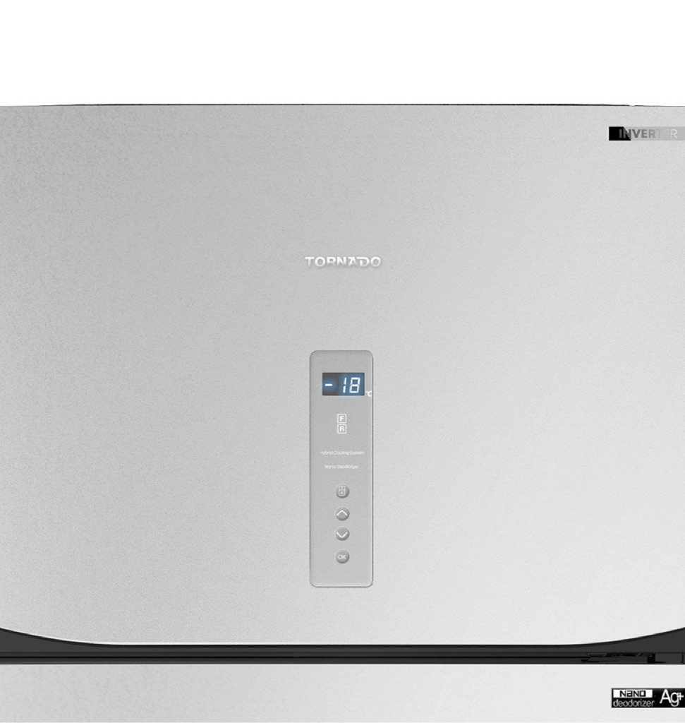 ثلاجه تورنيدو 450 لتر 2 باب ديجيتال انفرتر بصانع مكعبات ثلج سلفر RF-580ATV-SL