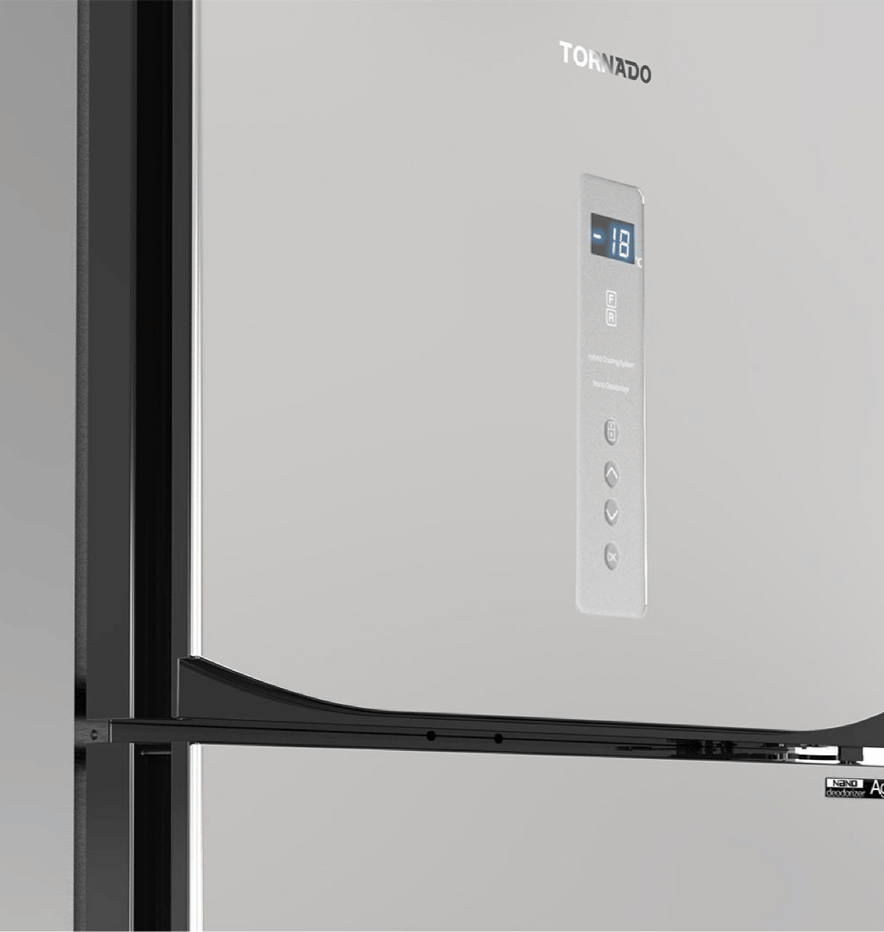 ثلاجه تورنيدو 450 لتر 2 باب ديجيتال انفرتر بصانع مكعبات ثلج سلفر RF-580ATV-SL