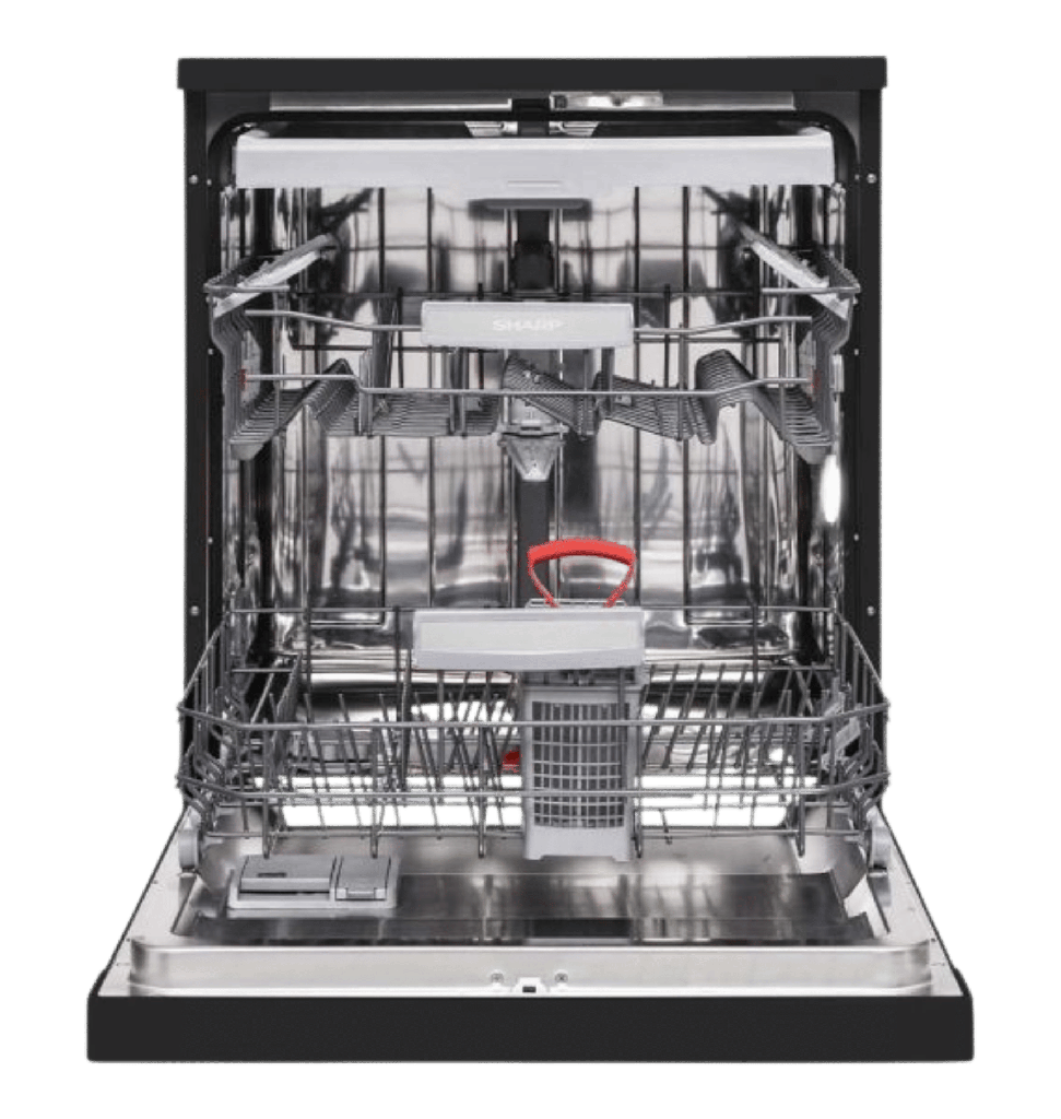 غساله اطباق شارب 15 فرد اسود ديجيتال انفرتر 10 برنامج غسيل صامت وتعقيم وتجفيف 3 رف و 3 رشاش QW-V1015A-BK