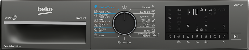 غساله بيكو 10ك 1400لفه بالمجفف 6ك سلفر ديجيتال انفرتر BWD10640MCI