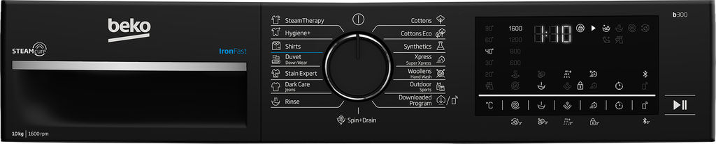 غساله بيكو 10ك 1600 لفه بخار ديجيتال اسود انفرتر بلوتوث B3WFU501040BCI