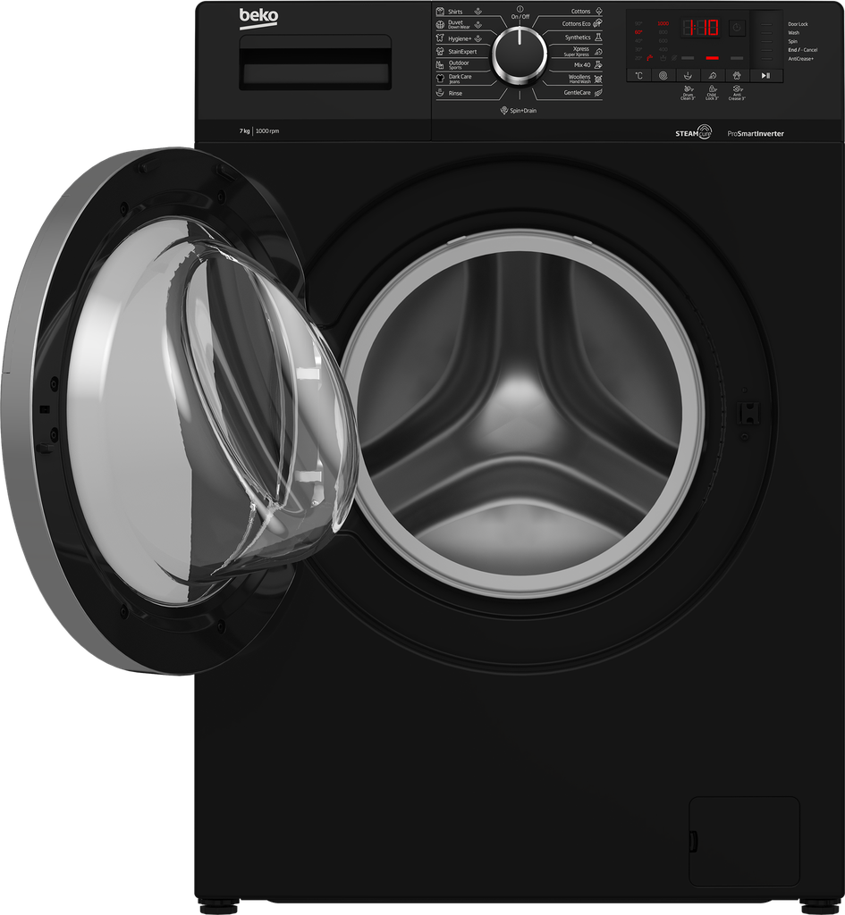 غساله بيكو 7ك 1000 لفه ديجيتال انفرتر باب كبير بخار اسود WTV7512XBCI