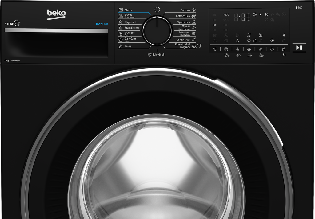 غساله بيكو 9ك 1400 لفه ديجيتال انفرتر باب كبير بخار اسود بلوتوث B3WFU50940BCI