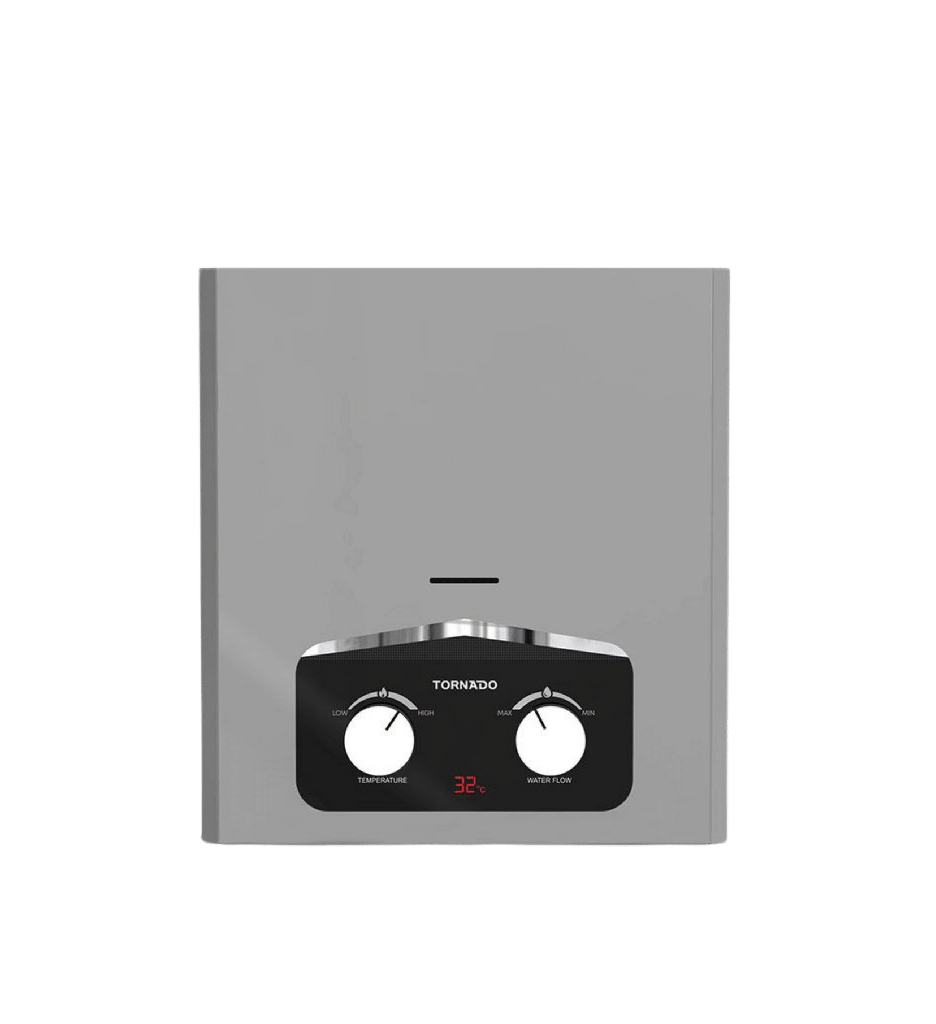 سخان غاز تورنيدو 6 لتر غاز طبيعي ديجيتال مجهز لادابتر سلفر (مالتي باور) GH-MP6SN-S