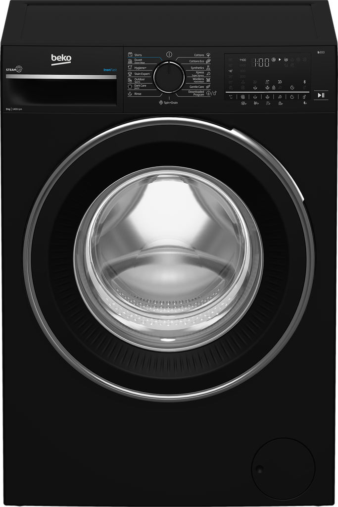 غساله بيكو 9ك 1400 لفه ديجيتال انفرتر باب كبير بخار اسود بلوتوث B3WFU50940BCI