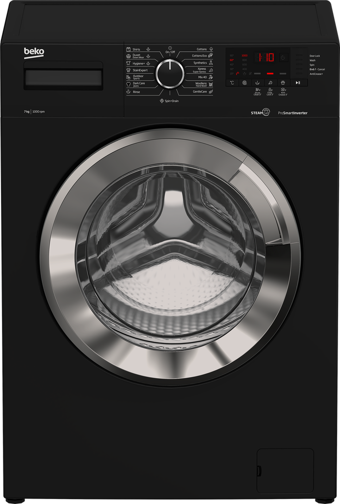 غساله بيكو 7ك 1000 لفه ديجيتال انفرتر باب كبير بخار اسود WTV7512XBCI