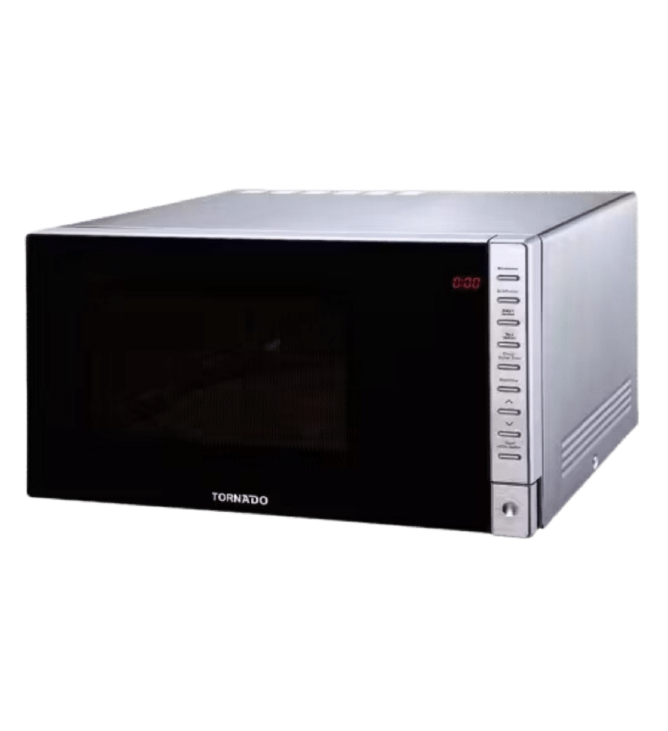 ميكروويف تورنيدو 25 لتر ديجيتال سلفر بالشوايه باب زجاج مرآه الجديد TMD-25GE-S