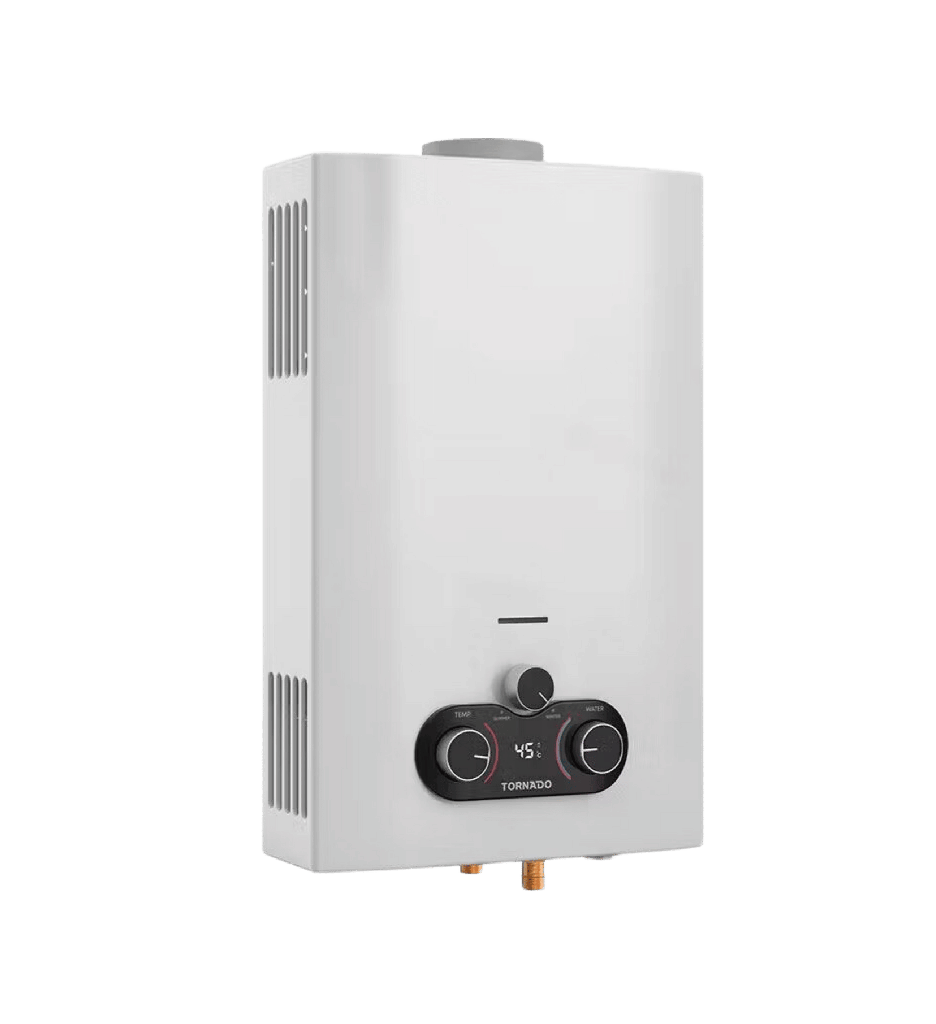 سخان غاز تورنيدو 10 لتر غاز طبيعي ديجيتال مجهز لادابتر (مالتي باور) ابيض الجديد GH-MP10SN-W