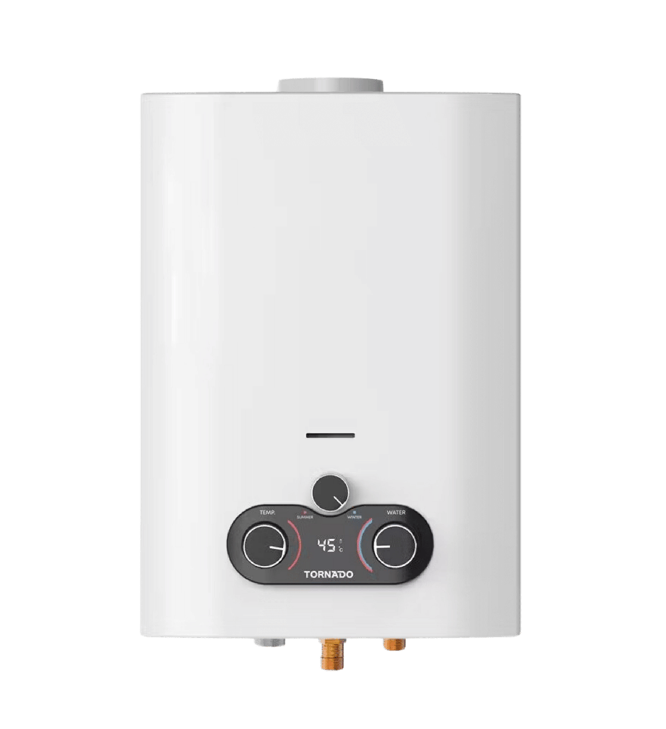 سخان غاز تورنيدو 10 لتر غاز طبيعي ديجيتال ابيض نحاس الجديد GHE-C10BNE-W