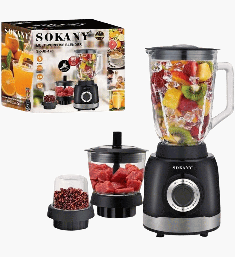 خلاط سوكاني 3*1  1000 وات 1.5 لتر زجاج SK-178