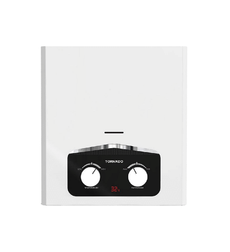 [106376] سخان غاز تورنيدو 6 لتر غاز طبيعي ديجيتال مجهز لادابتر ابيض (مالتي باور) GH-MP6SN-W