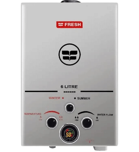 [500011089] سخان غاز فريش 6 لتر فضي بالادابتر