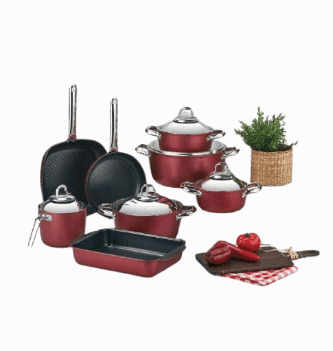 [105277] طقم تيتانيوم 13 ق باور لاين احمر مدور يد استيل